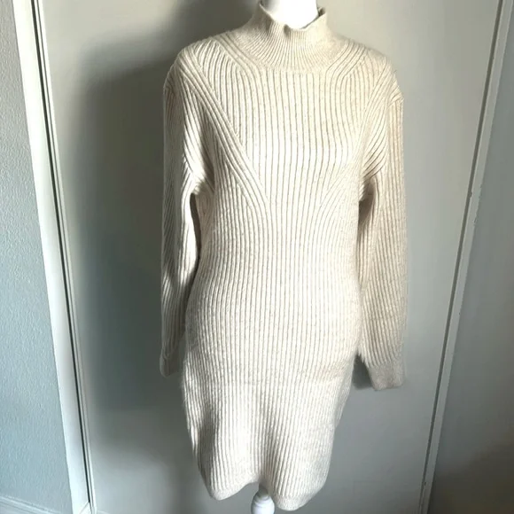 New H & M Fitted Mock Neck Plush Ribbed Long Sleeve Sweater Dress - Picture 12 of 12